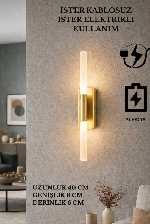 Eskitme Gold Pilli ve Elektrikli Akrilik Aplik