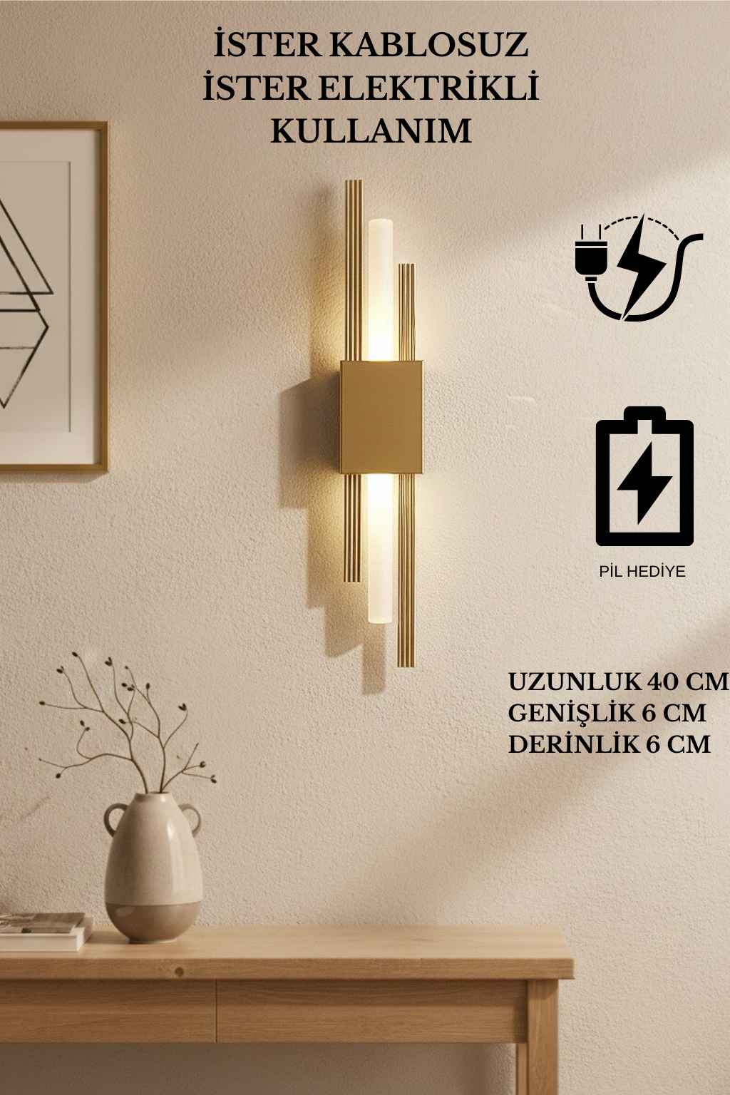 Eskitme Gold Pilli ve Elektrikli Simetri Aplik