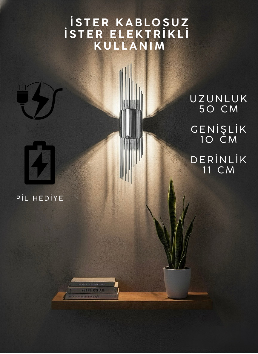 Gümüş Renk Pilli ve Elektrikli Aplik Merdiven