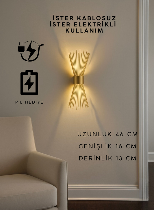 Eskitme Gold Pilli ve Elektrikli Aplik Kirpi Model