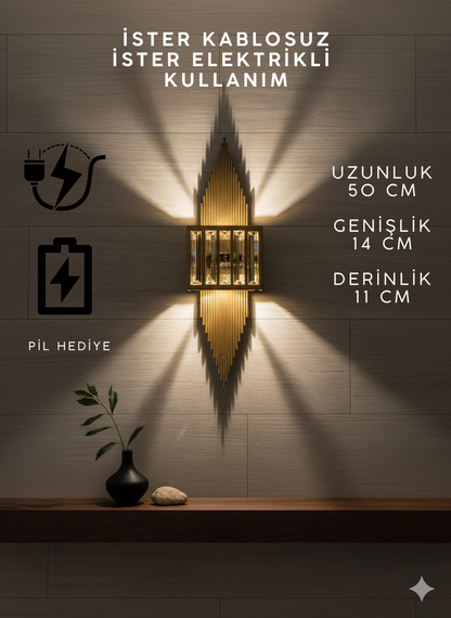 Eskitme Gold Pilli ve Elektrikli Modern Aplik Piramit
