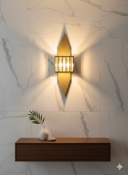 Eskitme Gold Pilli ve Elektrikli Modern Aplik Piramit