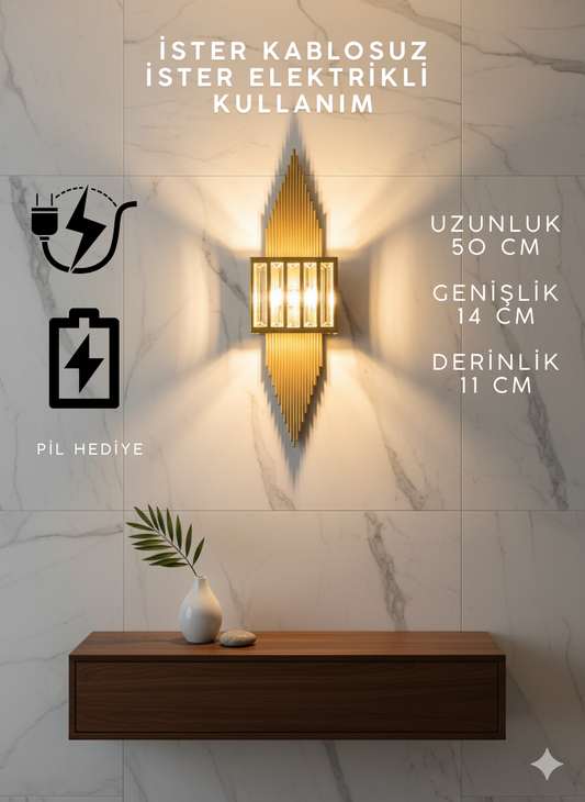 Gold Renk Pilli ve Elektrikli Aplik Piramit Model