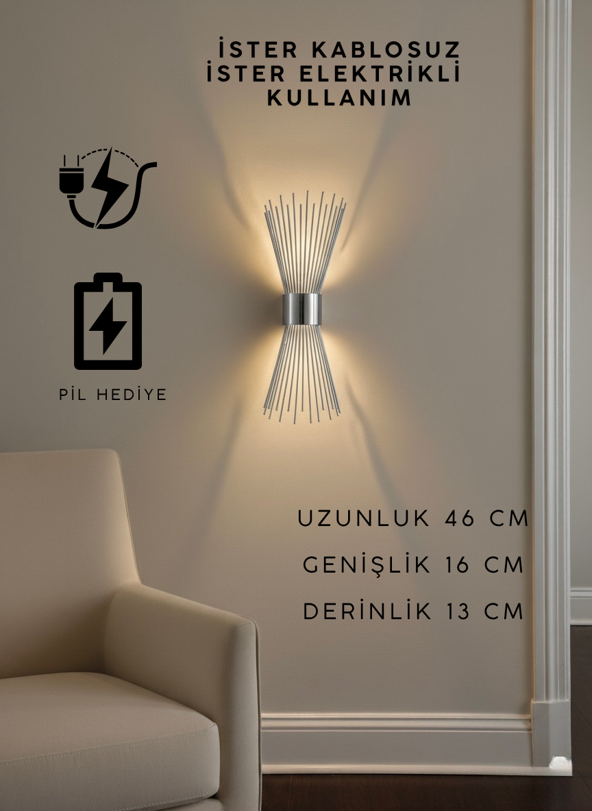 Gümüş Renk Pilli ve Elektrikli Aplik Kirpi Model