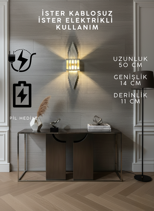 Gümüş Renk Pilli ve Elektrikli Aplik Piramit