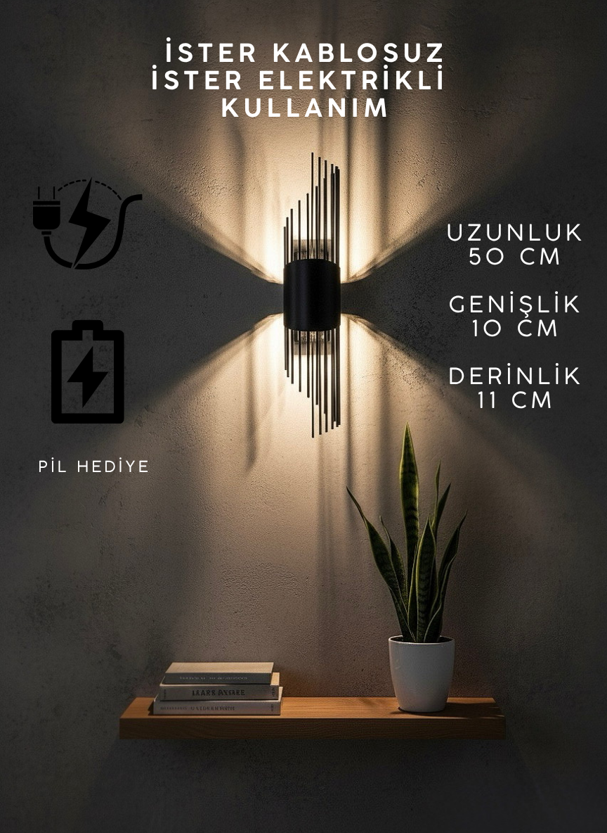 Siyah Pilli ve Elektrikli Modern Aplik Merdiven