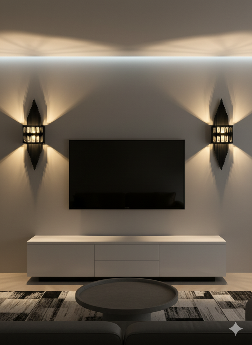 Siyah Pilli ve Elektrikli Modern Piramit Aplik